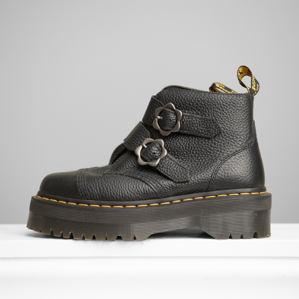 Dr Martens Leather Chunky Platform Boots Sz8 Flower Buckle Edgy Goth Girl Grunge - Picture 2 of 8
